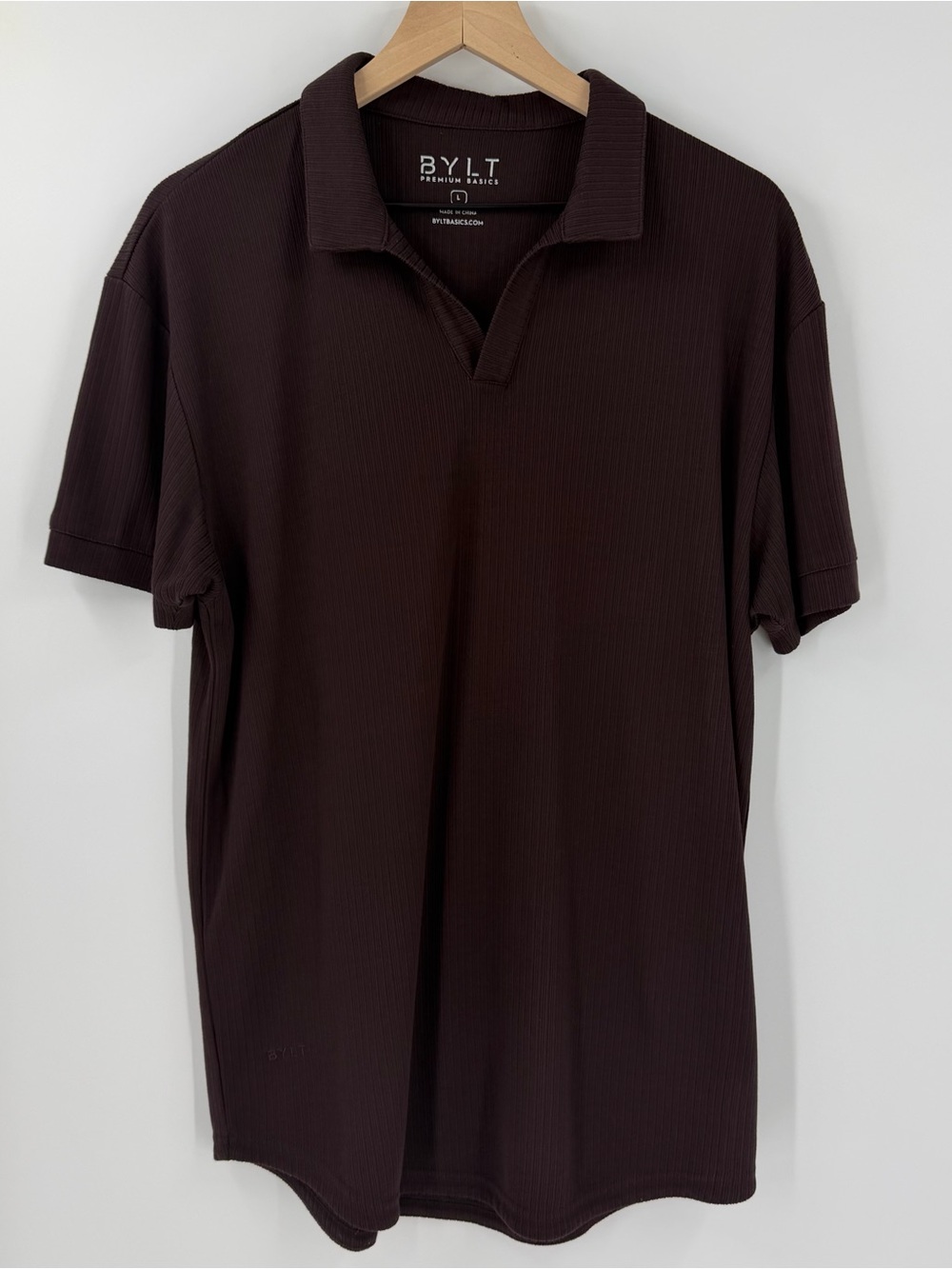 Bylt Brown Ribbed Open V Polo Shirt Large
